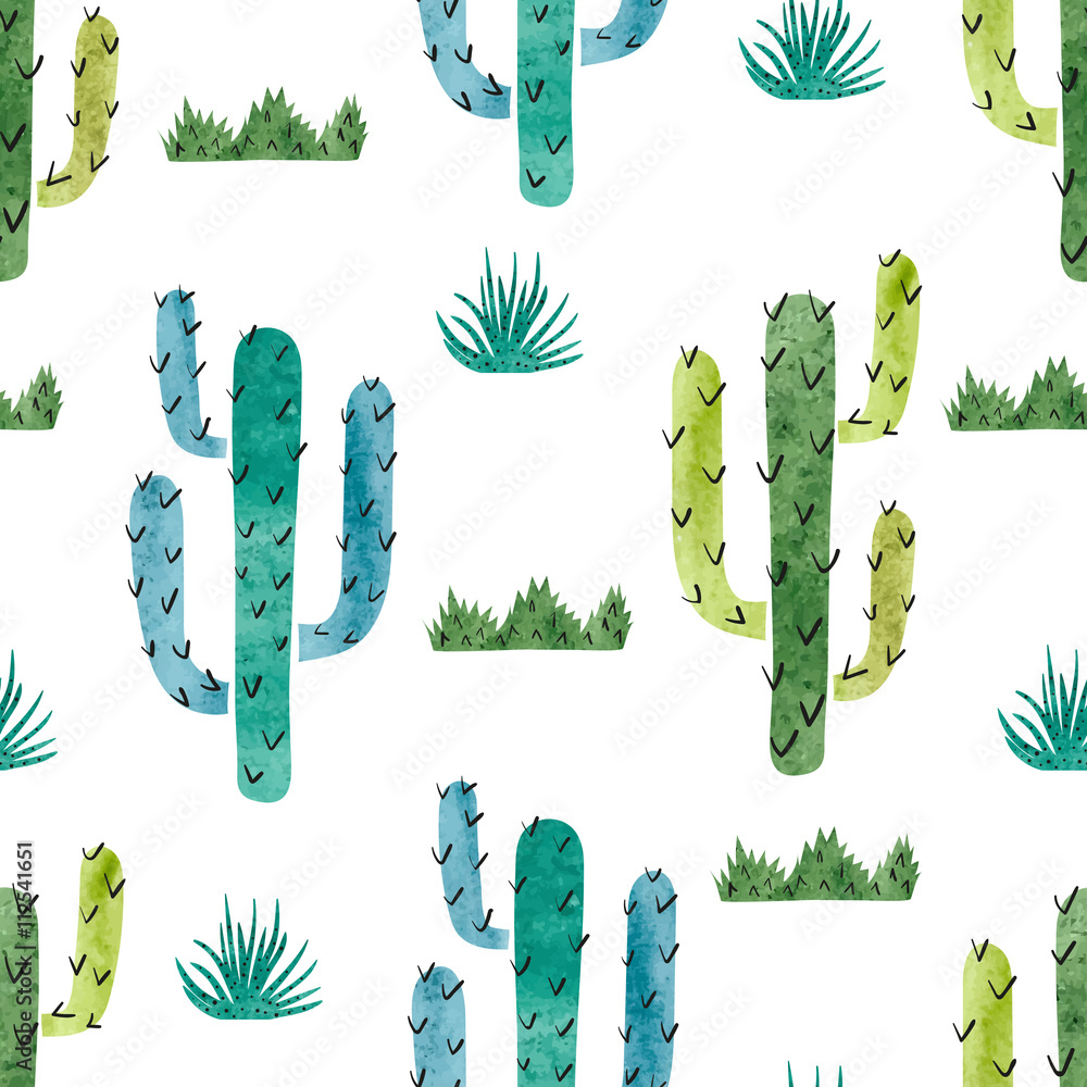 Tapeta Watercolor cactus seamless