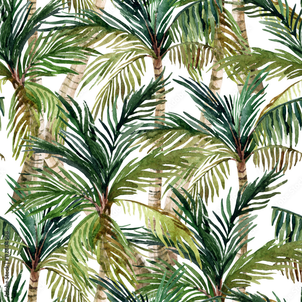 Fototapeta Watercolor palm tree seamless