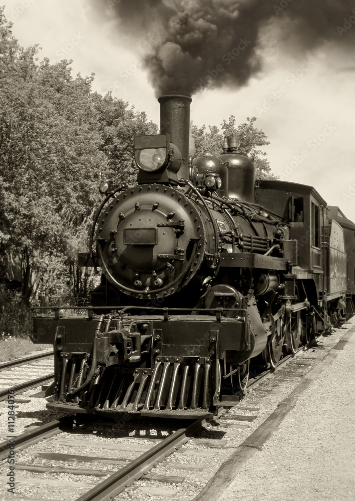 Obraz Tryptyk Old locomotive sepia