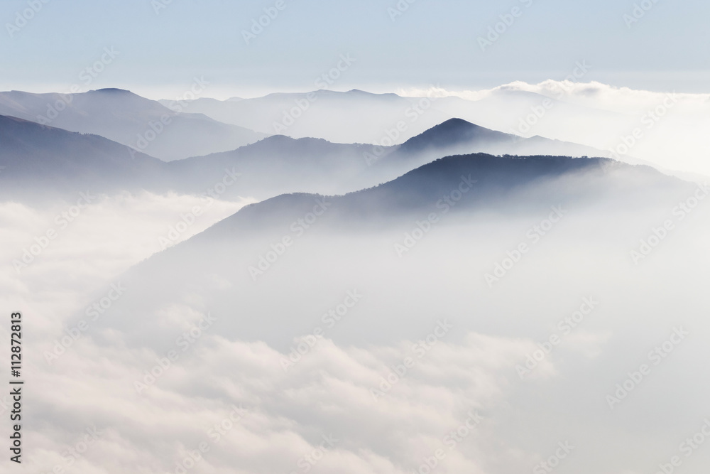 Obraz Pentaptyk Silhouettes of mountains in