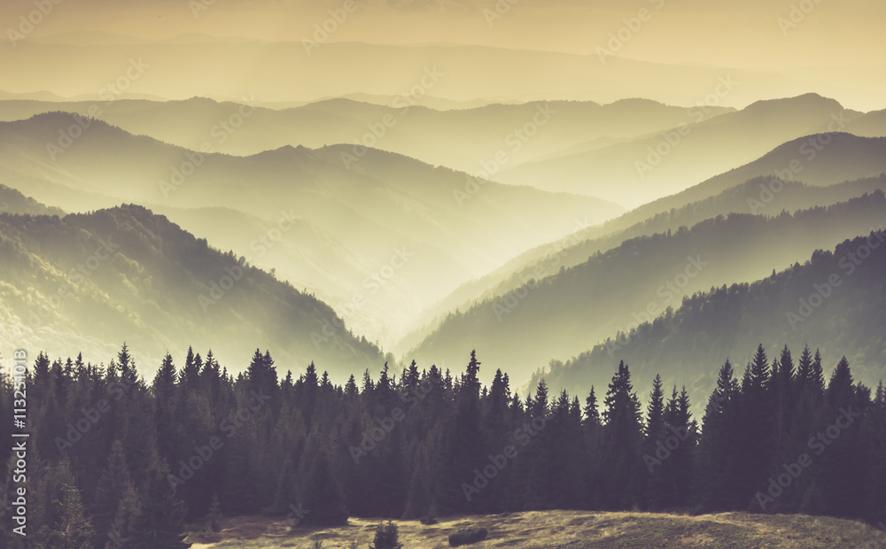 Obraz Dyptyk Landscape of misty mountain