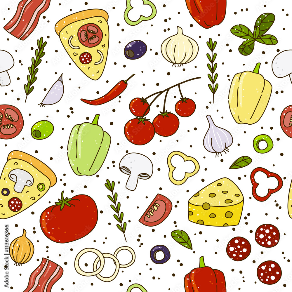 Obraz Tryptyk Seamless pattern with pizza
