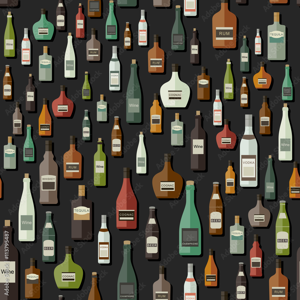 Obraz Tryptyk Bottles seamless pattern
