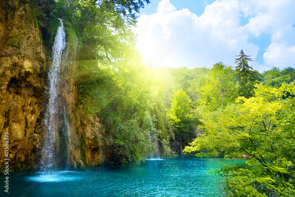 Obraz Tryptyk waterfalls in forest