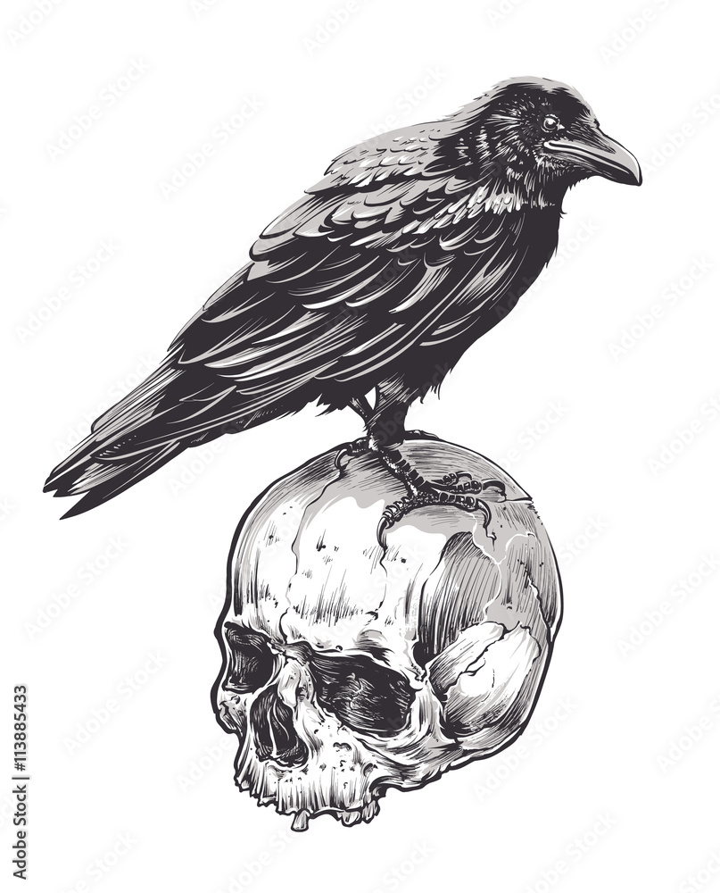 Obraz Tryptyk Crow on Skull