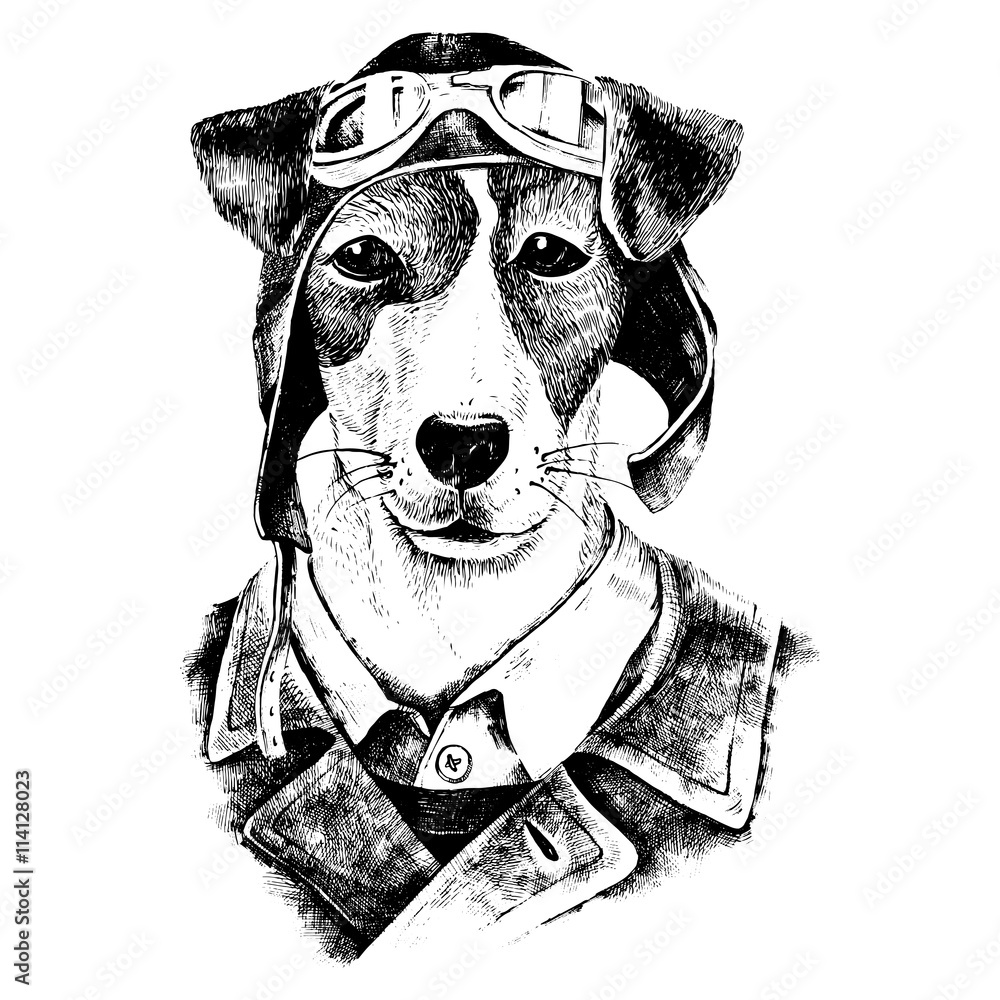 Obraz Tryptyk Hand drawn dressed up dog