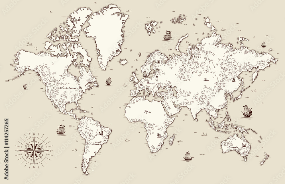 Obraz Kwadryptyk High detailed, Old world map