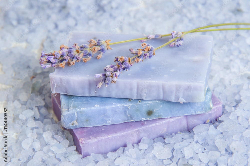 Obraz na płótnie Natural soap, lavender, salt