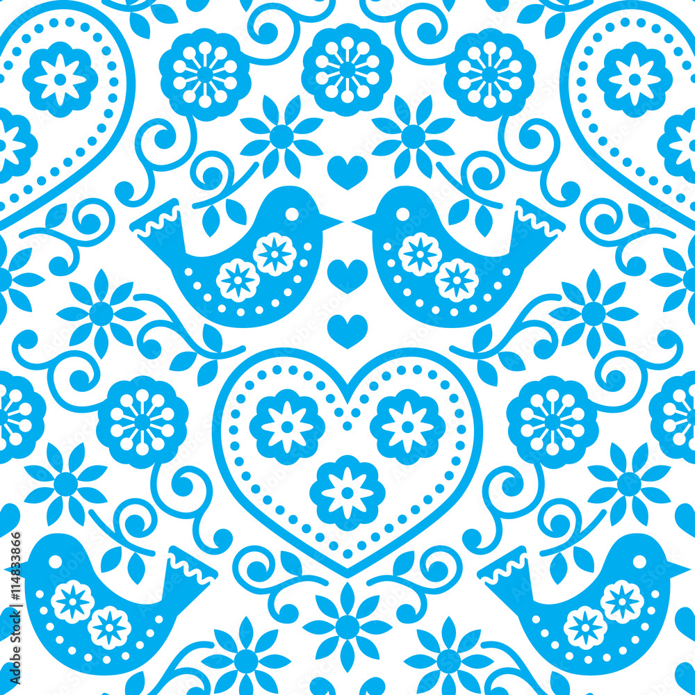 Tapeta Folk art seamless blue pattern