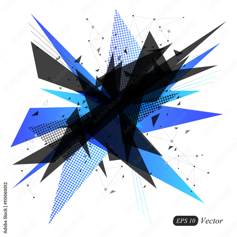 Obraz Pentaptyk Abstract blue geometric