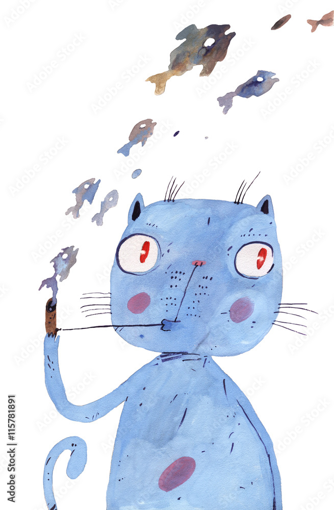 Obraz Tryptyk watercolor cat smoke