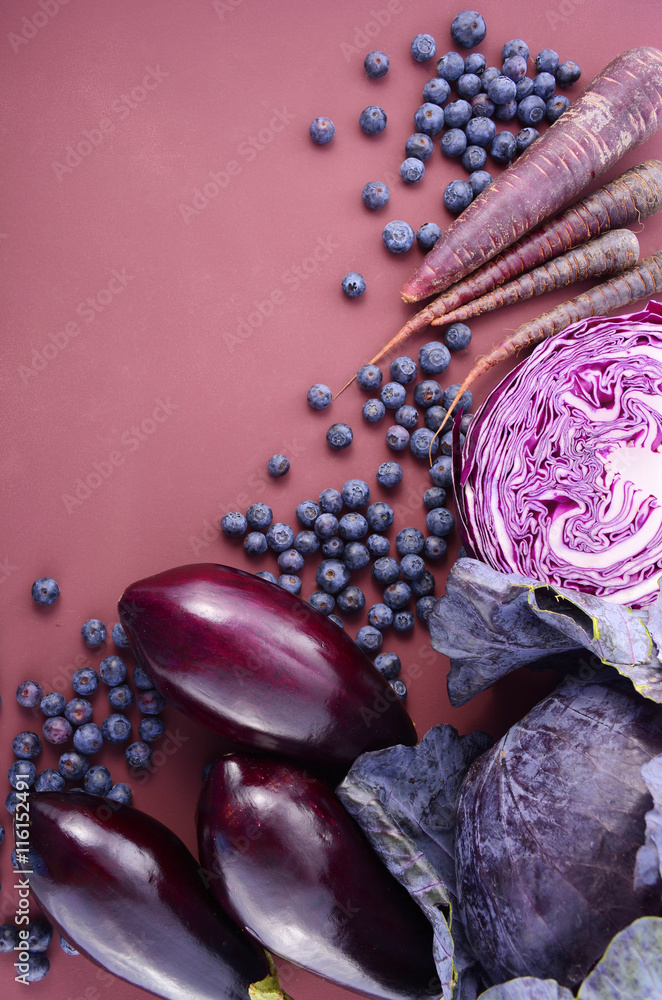 Obraz Tryptyk Purple fruits and vegetables