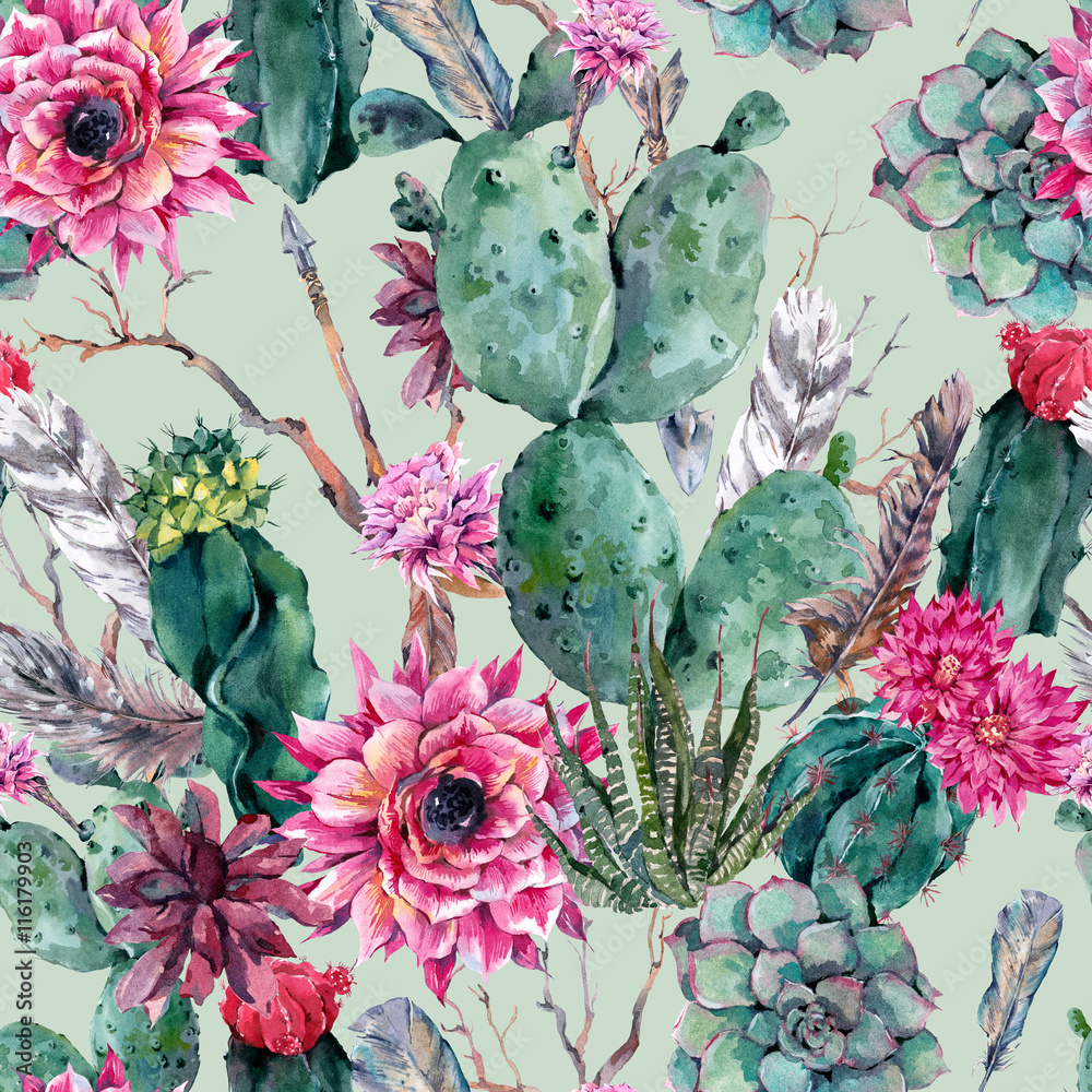 Tapeta Cactus watercolor seamless