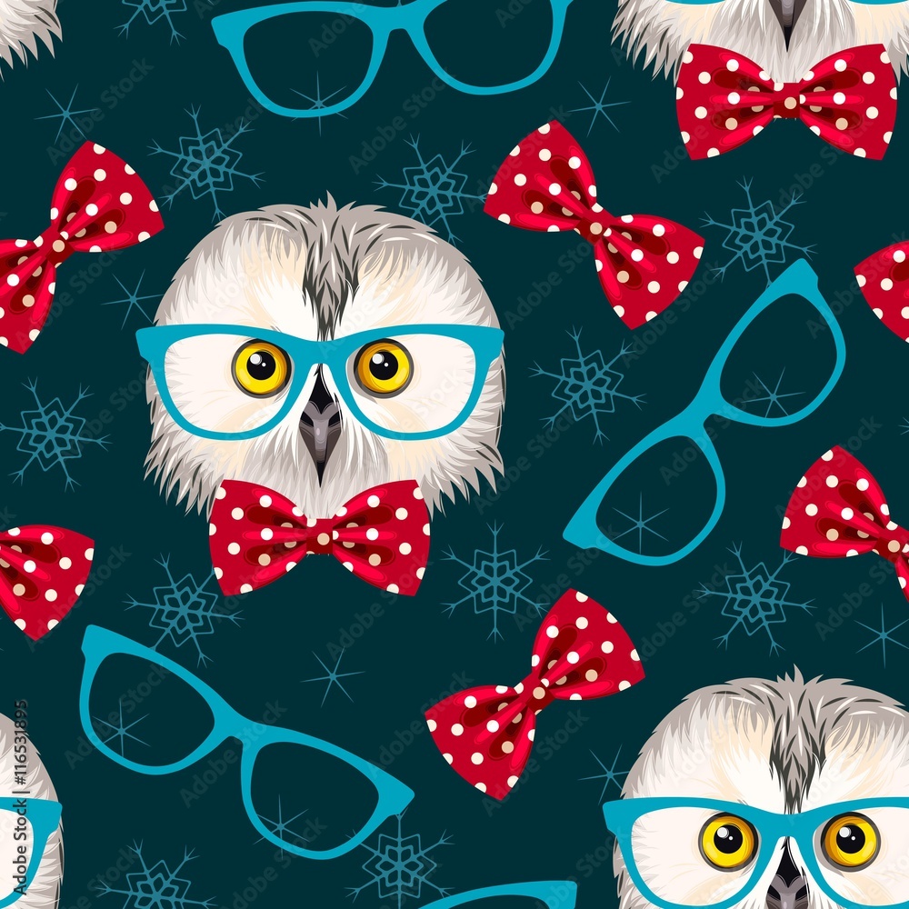 Tapeta Owl with glasses seamless