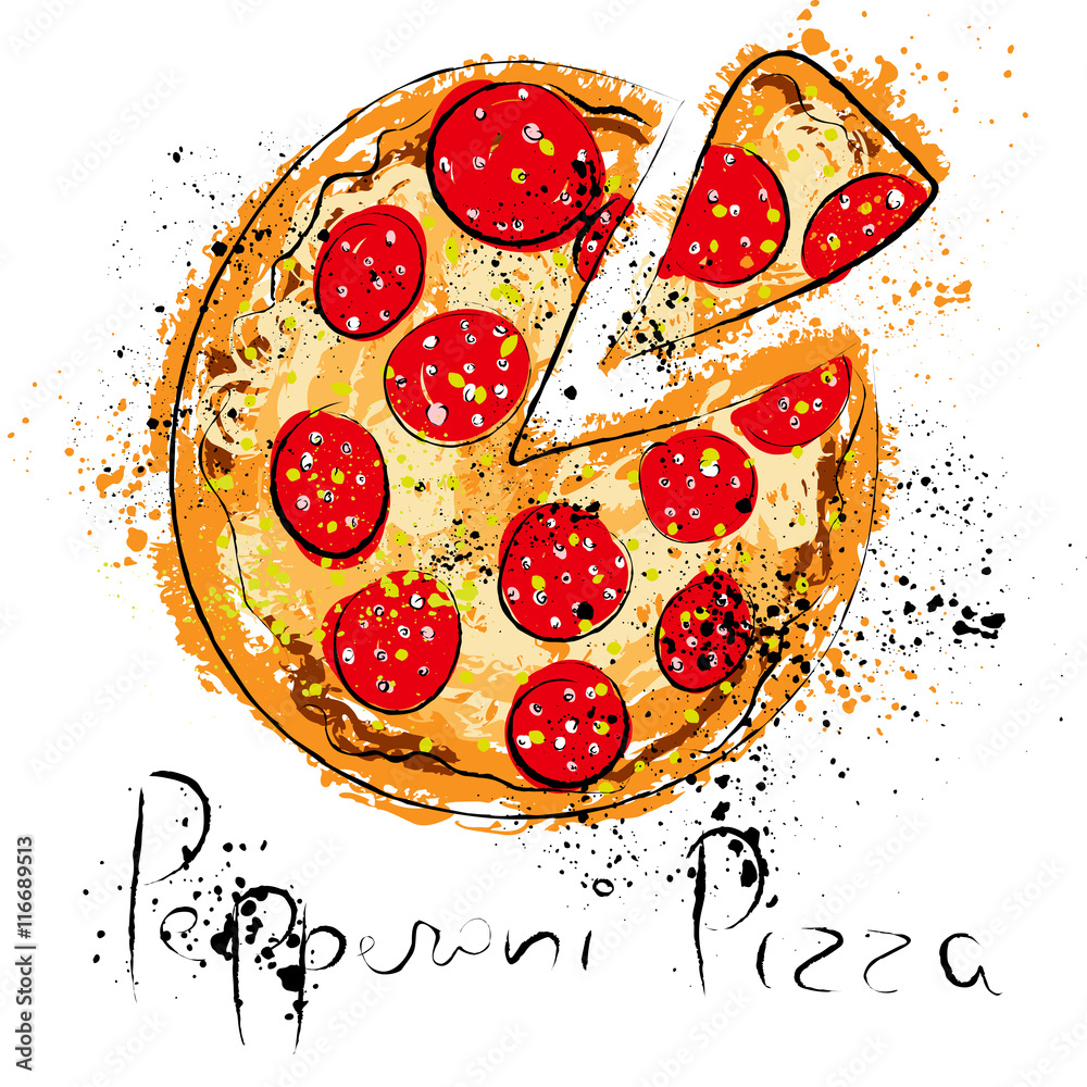 Fototapeta Pepperoni pizza, drawn in