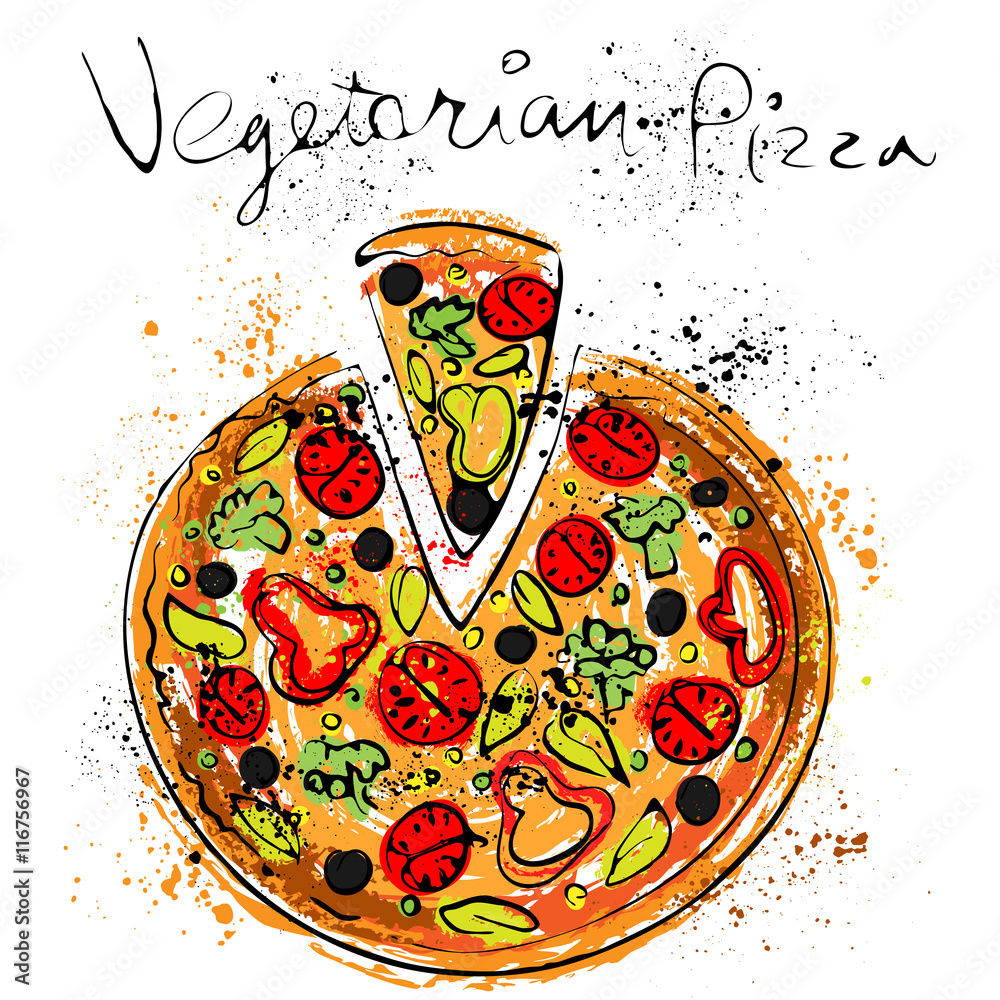 Obraz Tryptyk Vegetable pizza, drawn in