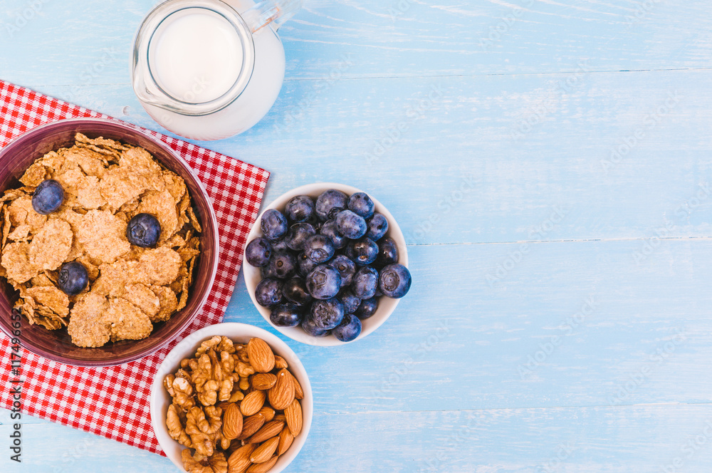 Obraz Dyptyk healthy breakfast, cornflakes