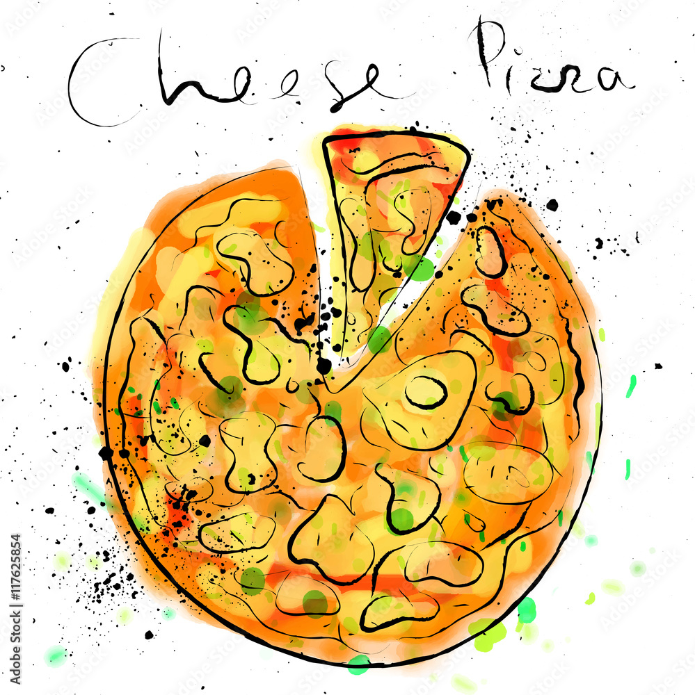 Obraz Kwadryptyk Cheese pizza, drawn in chalk