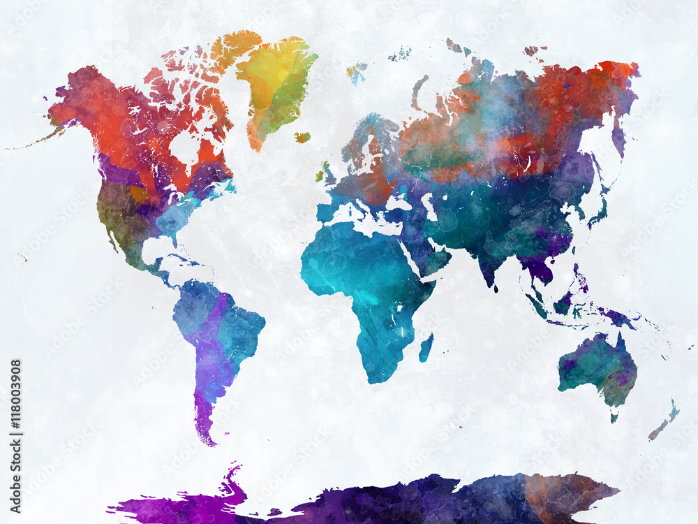 Fototapeta World map in watercolor