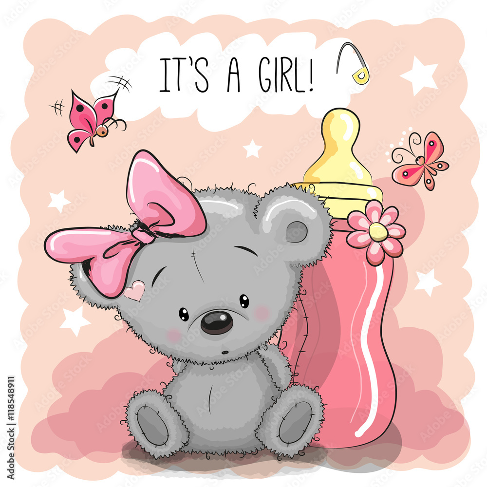 Obraz Pentaptyk Cute Cartoon Bear girl