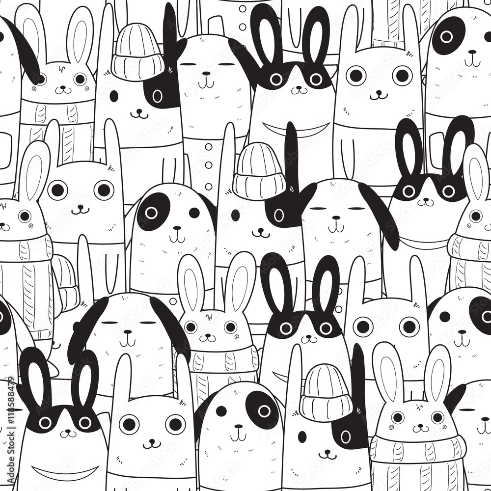 Obraz Tryptyk rabbit seamless pattern