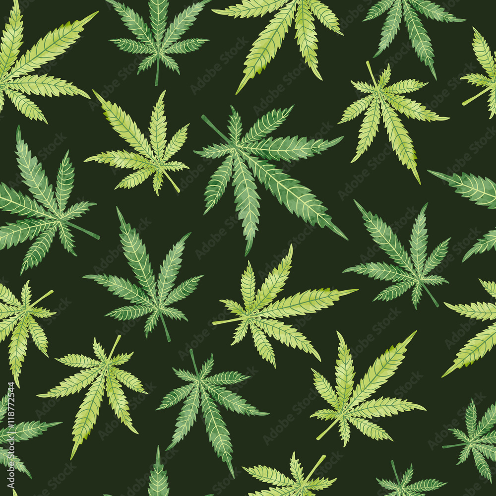 Tapeta Watercolor marijuana leaves on