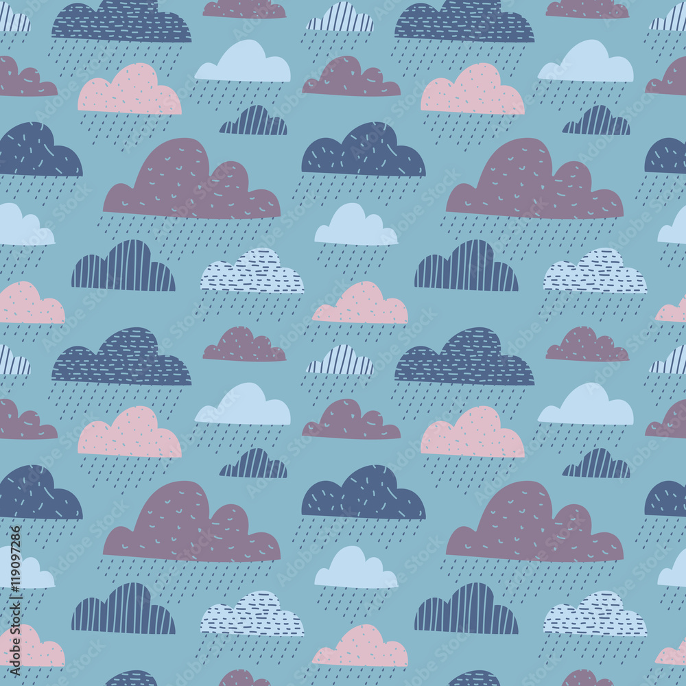 Obraz Tryptyk Cute funny clouds seamless