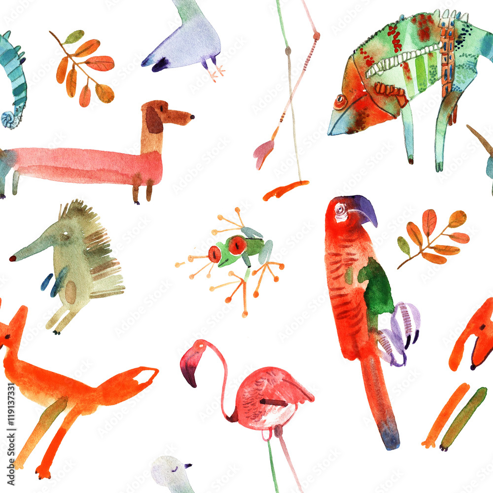 Tapeta watercolor animals set