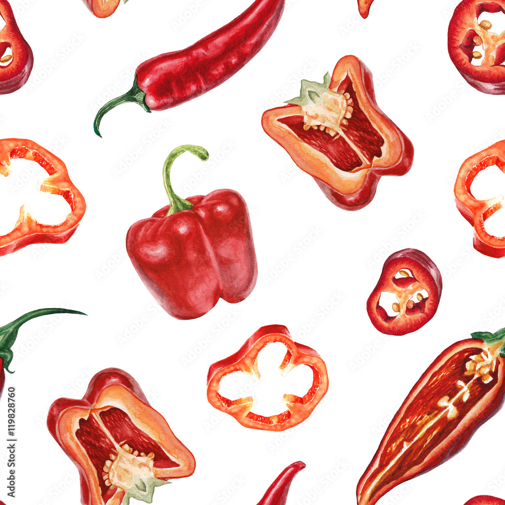 Tapeta Watercolor chili and red