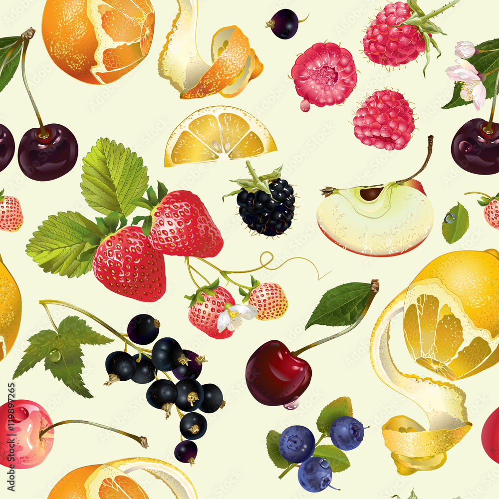 Tapeta Fruit and berry pattern