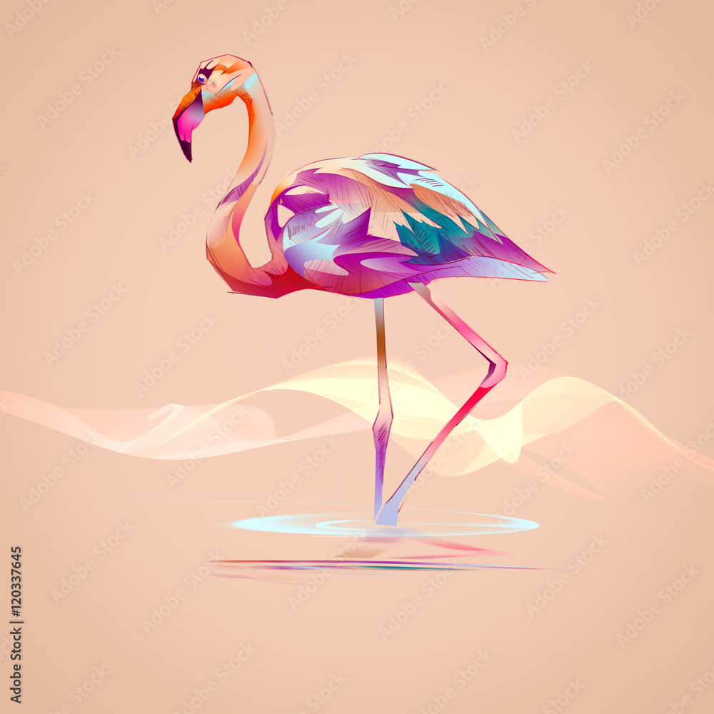 Fototapeta flamingo on an orange