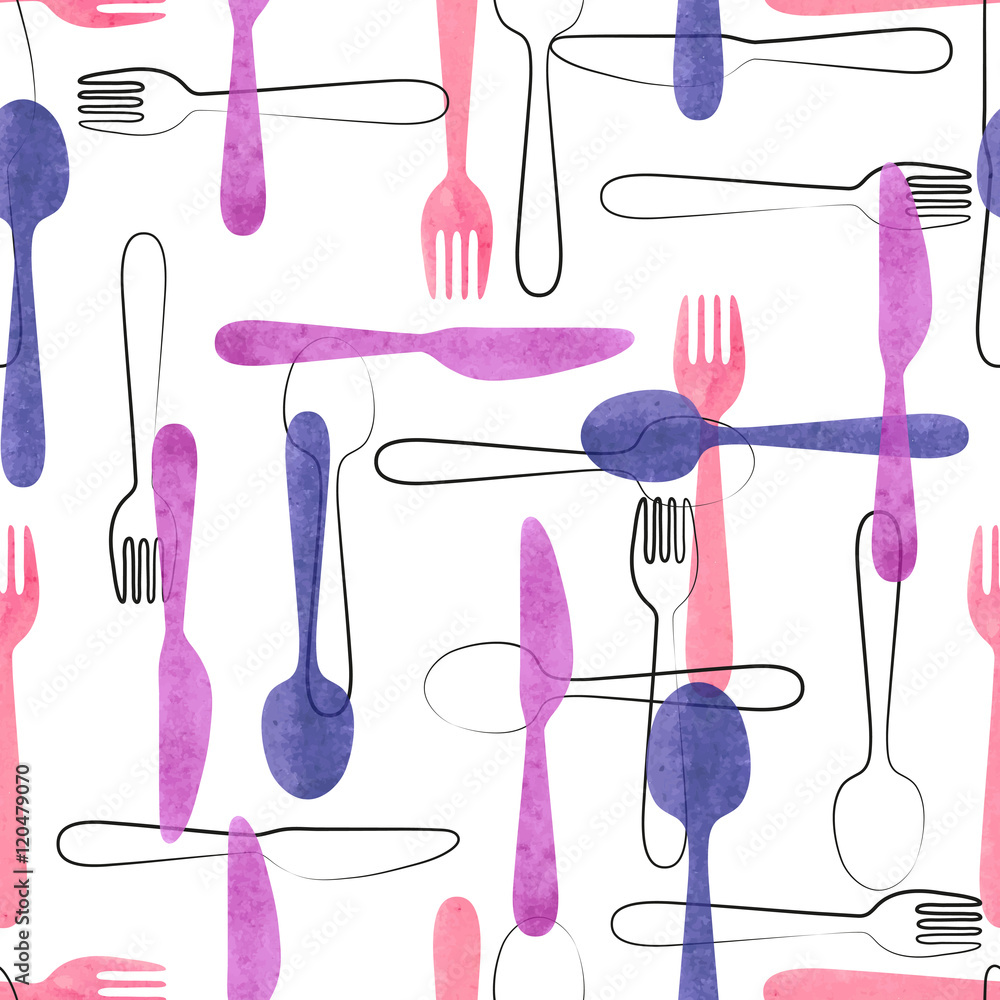 Tapeta Watercolor cutlery seamless