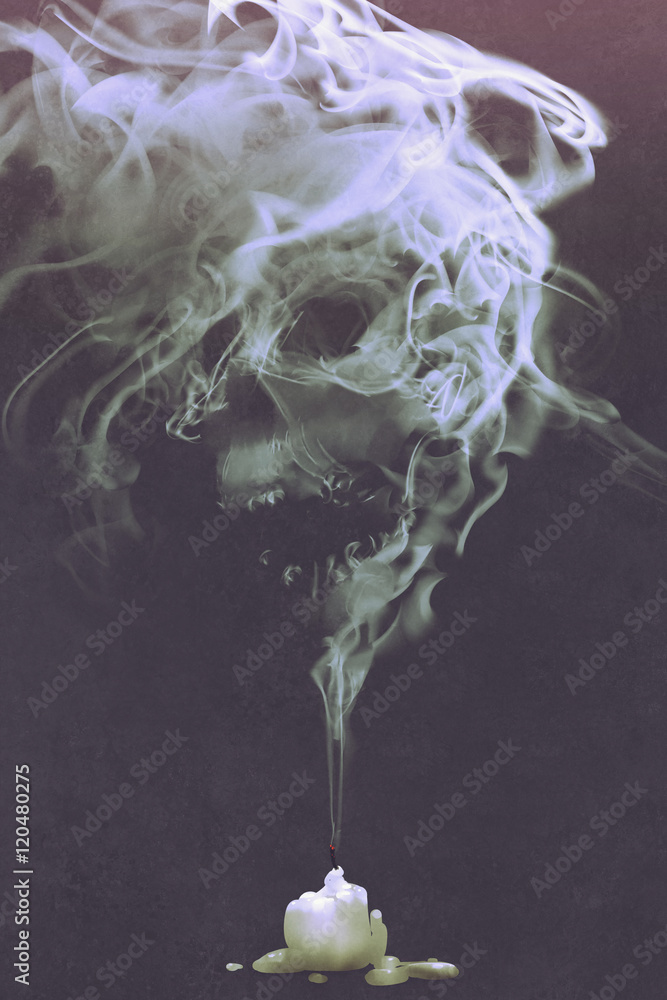 Obraz Tryptyk skull shaped smoke comes out