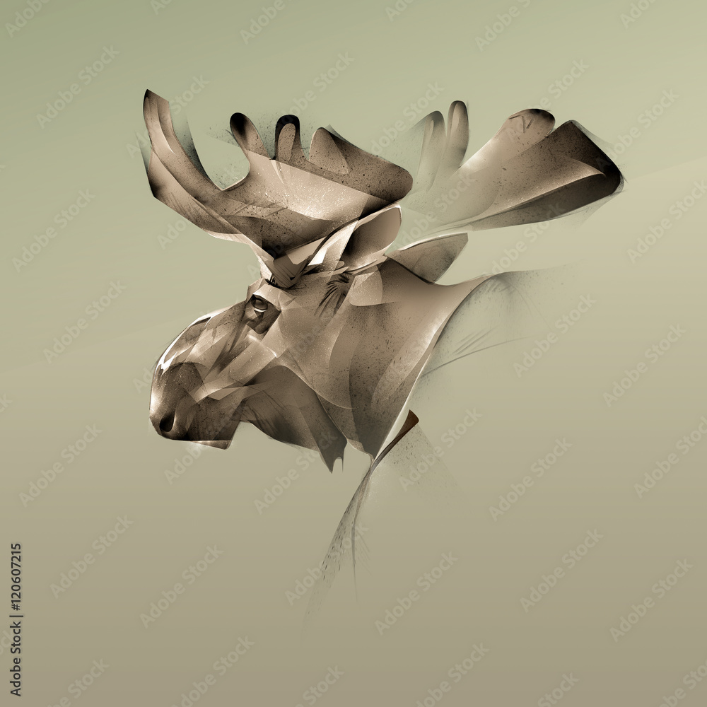 Obraz Pentaptyk elk portrait vintage graphics