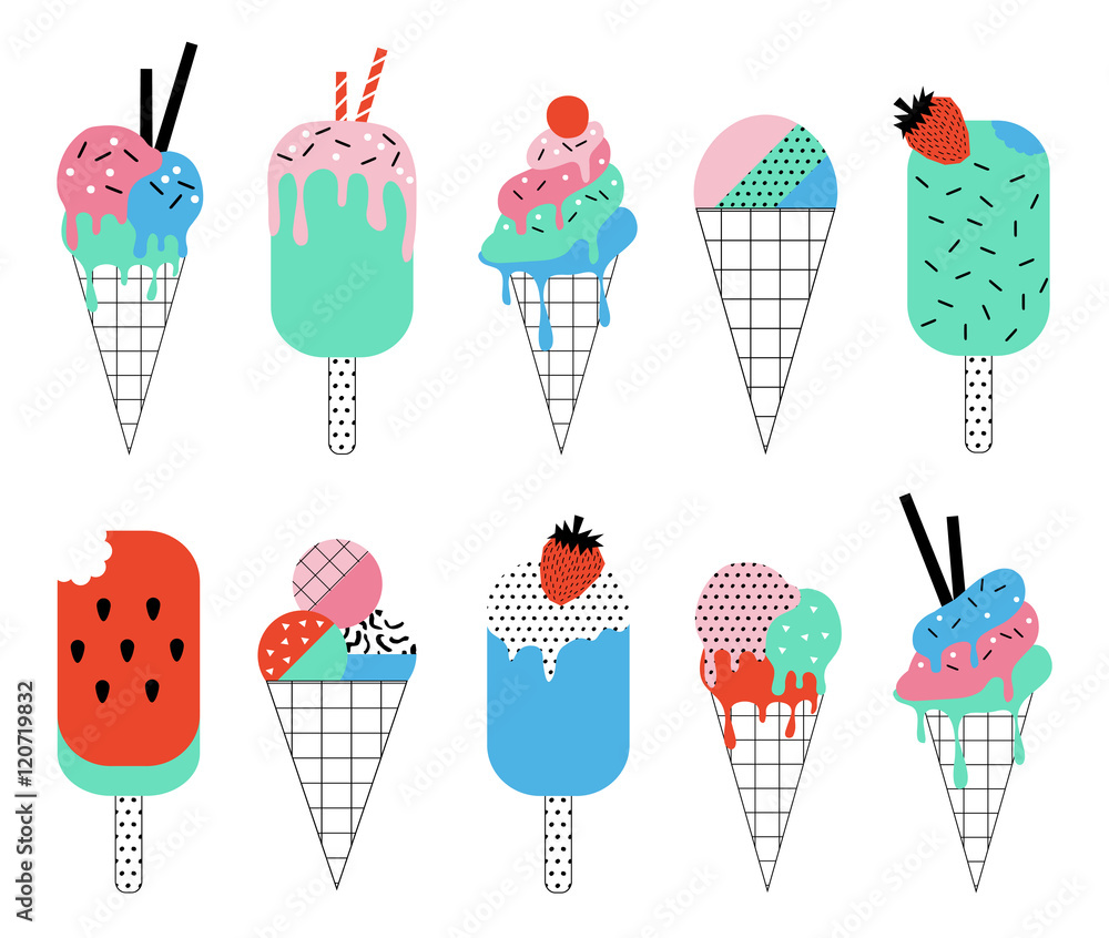 Obraz Pentaptyk Collection of cute Summer ice