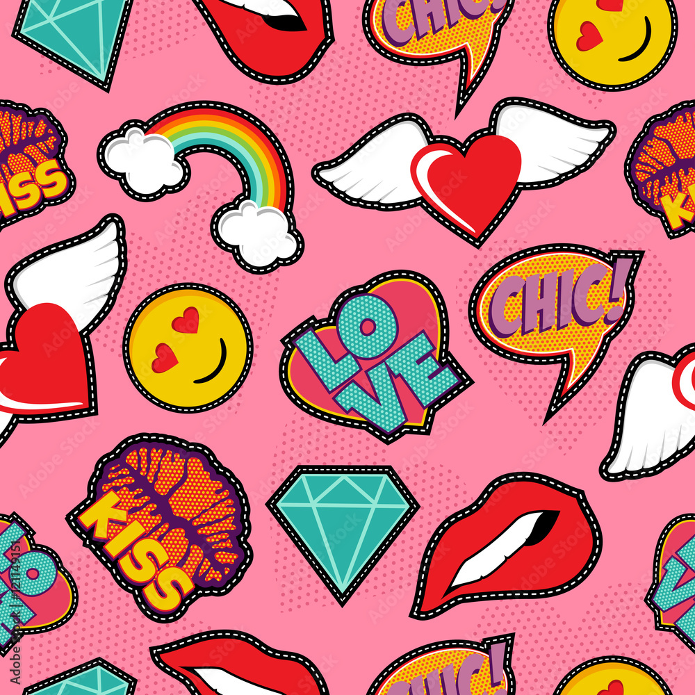 Tapeta Pink pop art stitch patch