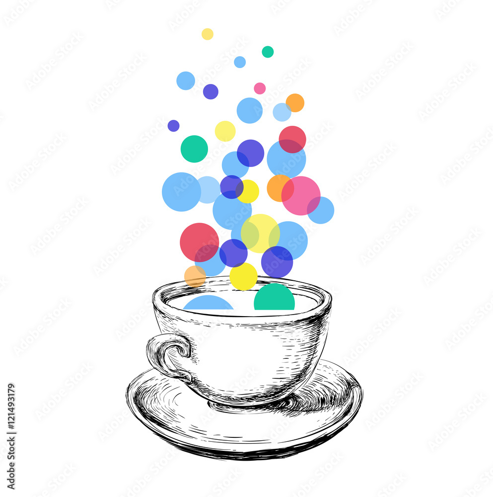 Obraz Pentaptyk Art Sketch Coffee Cup Bubbles