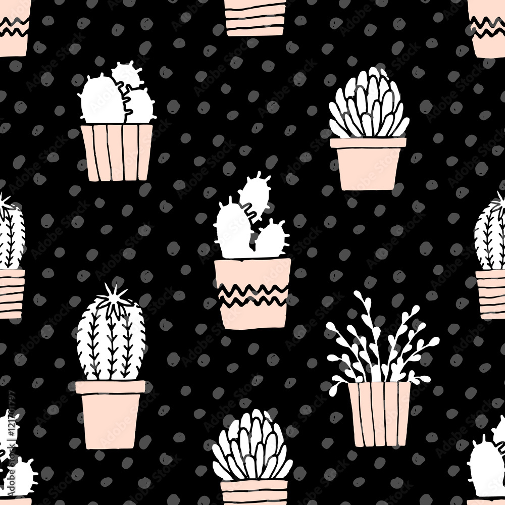 Tapeta Hand Drawn Cactus Pattern