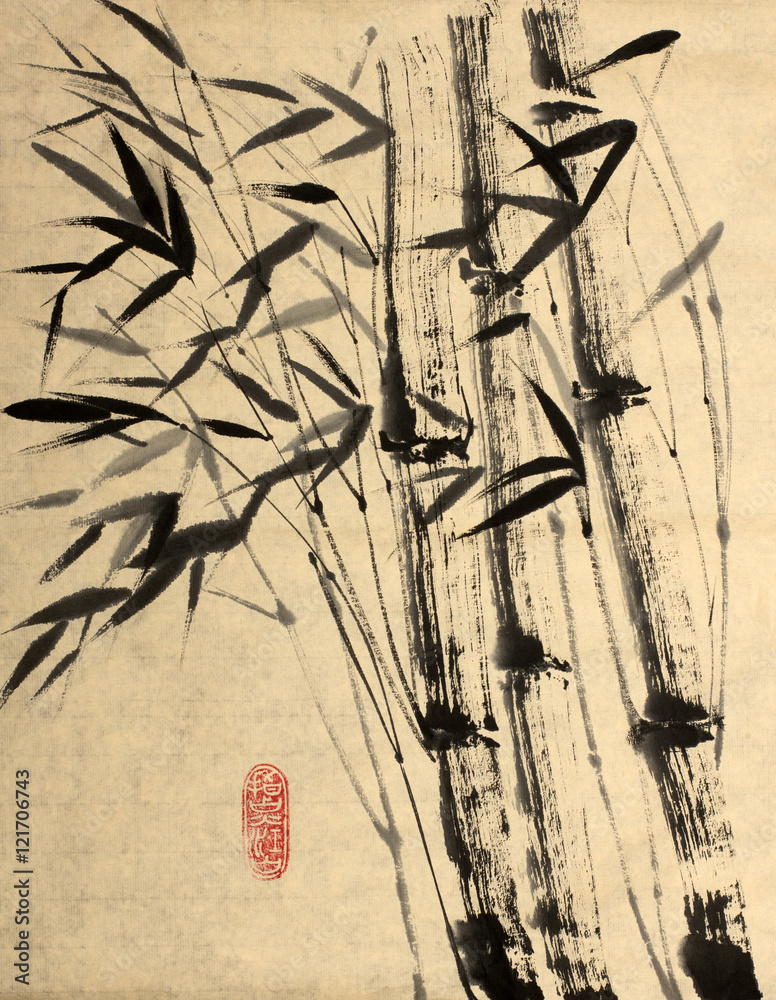 Obraz Pentaptyk original drawing of bamboo