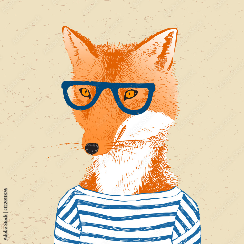 Obraz Tryptyk Hand drawn dressed up fox in