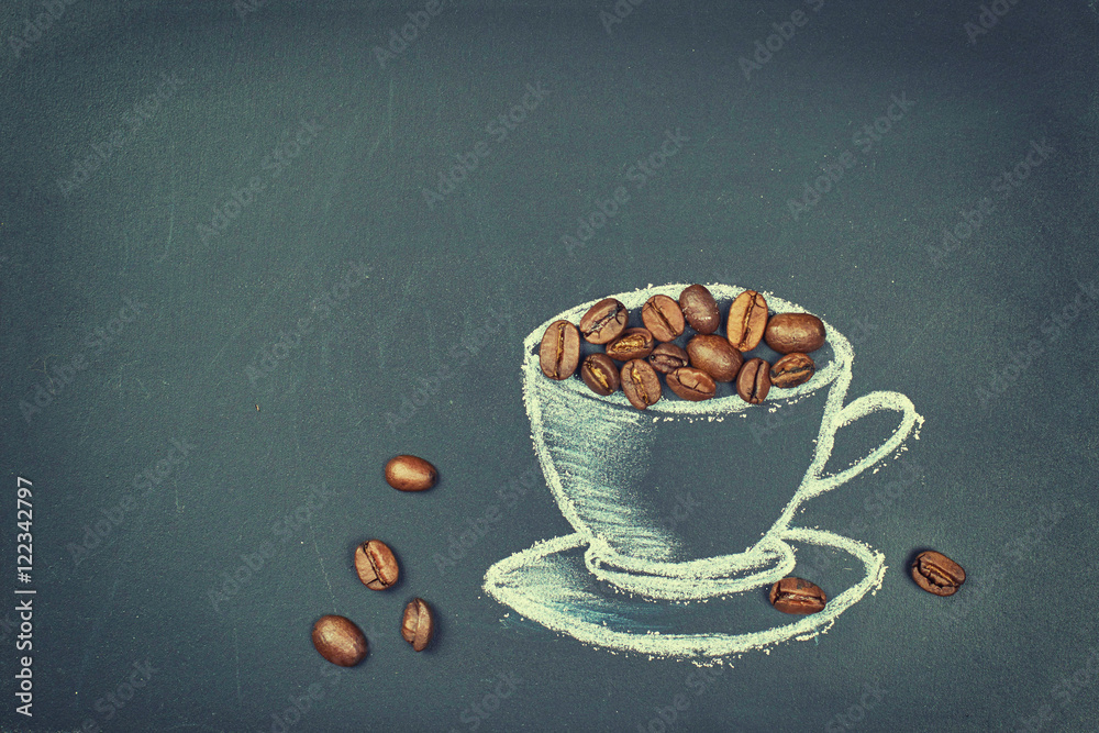 Obraz Dyptyk Kaffeebohnen in einer Tasse