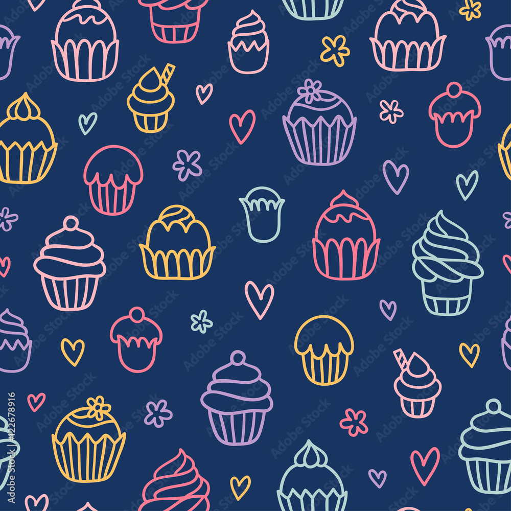 Fototapeta Cupcakes outlined colorful