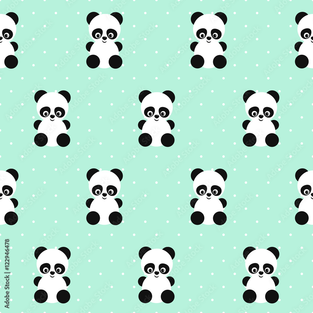 Obraz Tryptyk Panda seamless pattern on