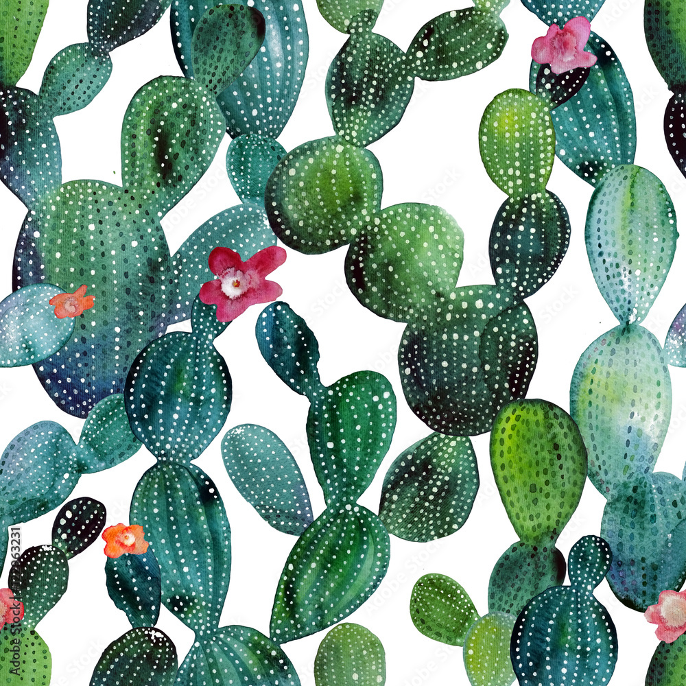 Tapeta Cactus pattern in watercolor