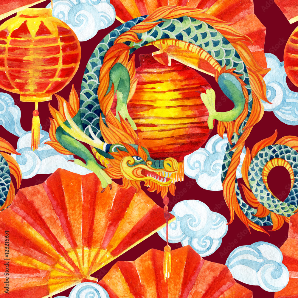 Tapeta Chinese Dragon watercolor