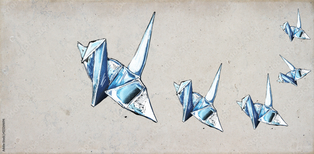 Obraz Tryptyk Origami cranes