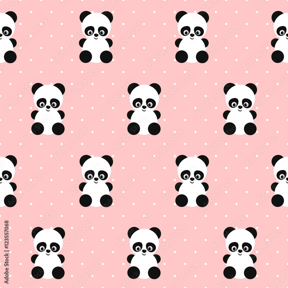 Obraz Pentaptyk Panda seamless pattern on