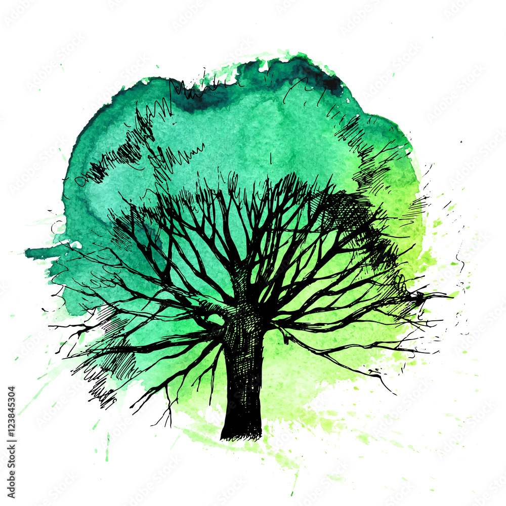 Obraz Tryptyk Hand drawn tree silhouette 