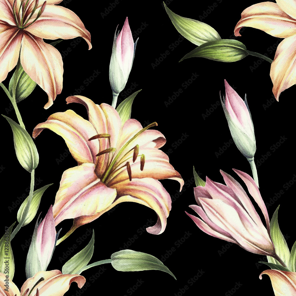 Tapeta Seamless pattern with lilies.