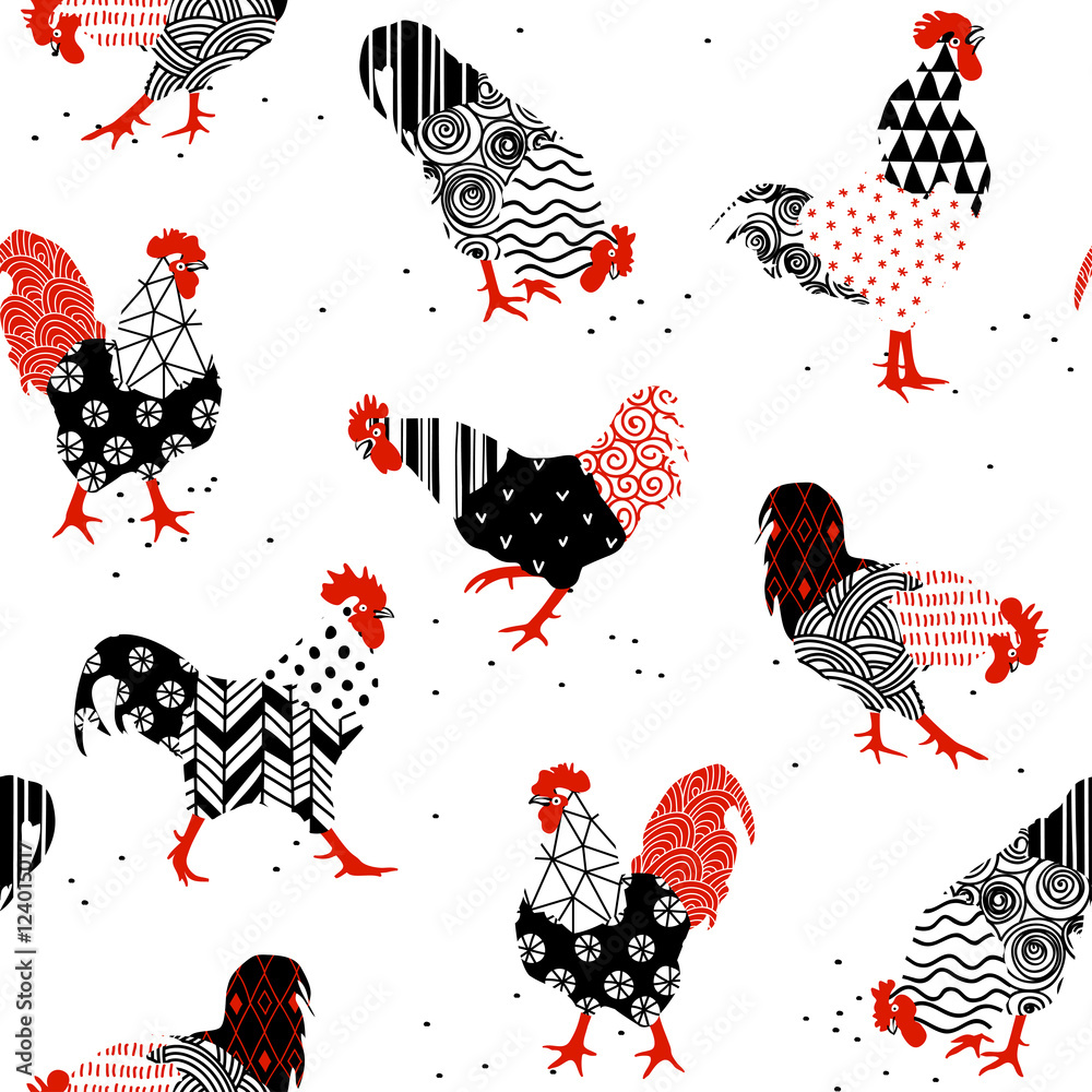 Obraz Kwadryptyk roosters with patterns